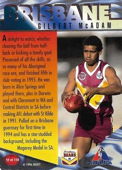 1996 Select AFL Centenary Series #12 Gilbert McAdam Back